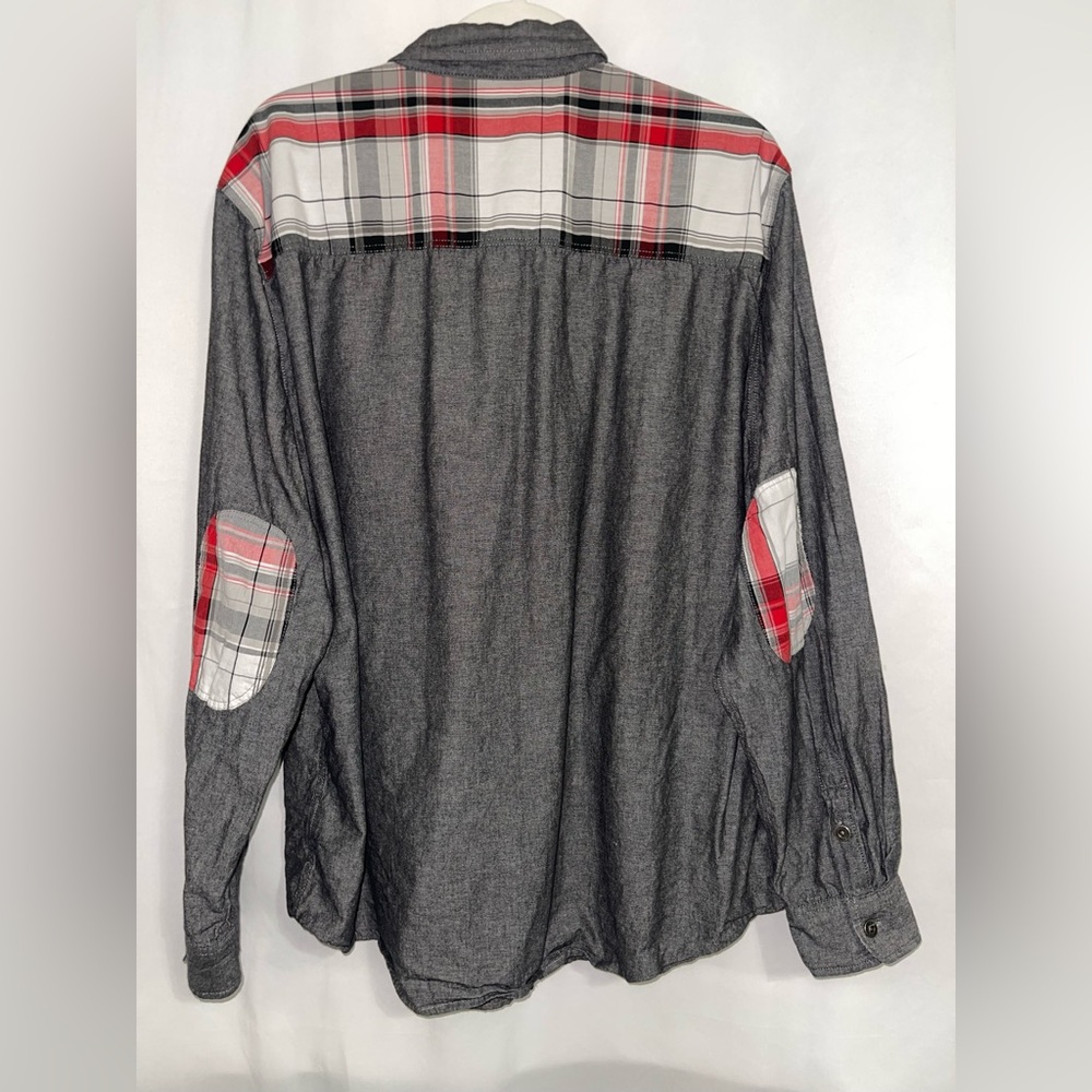 Parish Nation Shirt Long Sleeve Plaid Gray Elbow Patches Pockets Men’s Size  2XL - Picture 7 of 9